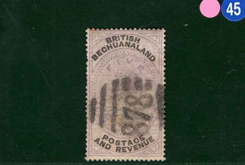 BRITISH BECHUANALAND QV High Value SG.21 £5 Lilac (1888) Used Cat £1700 PIBLUE45