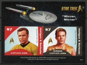 Star Trek Stamps Antigua & Barbuda 2016 MNH Original Kirk 50th Anniv 2v S/S II