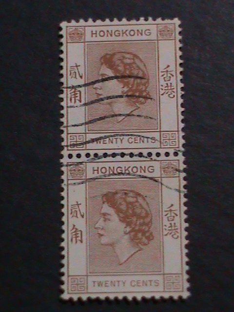 ​HONG KONG-1954 SC#188- 68 YEARS OLD-QUEEN ELIZABETH II USED PAIR-FANCY CANCEL
