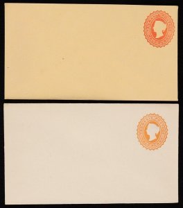 TASMANIA Envelope-PTPO 1890s QV ½d cream, yellow or blue stocks +1d red on cream