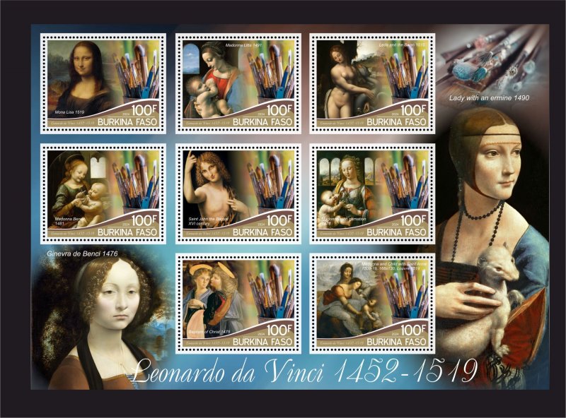 Art Leonardo Da Vinci 2024 year, 1 sheet 8 stamps  perforated  NEW