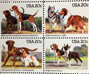 2098-2101 Dogs-Collie, Beagle, Retrievers   MNH 20 Sheet of 40  FV $8   1984