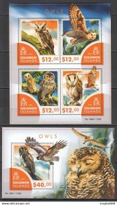 2015 Solomon Islands Owls Fauna Birds #3312-16 1+1 ** Ls470