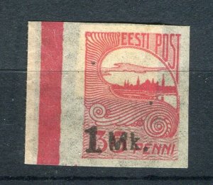 ESTONIA; 1920 early Pictorial surcharged issue Imperf 1M. marginal