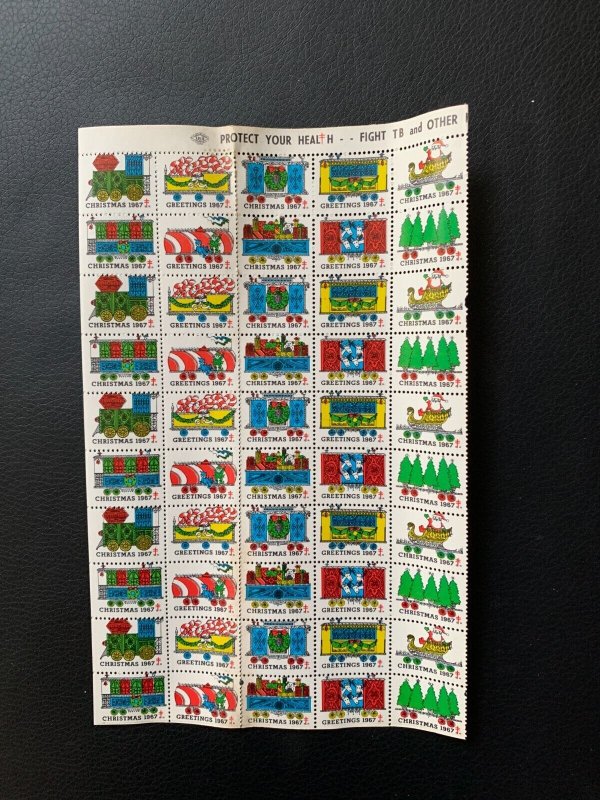us 1967 Christmas Seals/Stamps OG Mint sheet, half and half stuck together