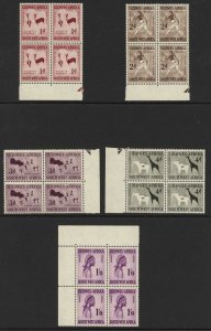 South West Africa SG166/70 (ex 169a) Set of 5 in U/M Blocks Cat 112++ pounds
