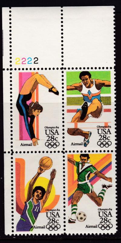 United States 1980 28cent OLYMPIC Games Soccer  Plate Number Block. VF/NH