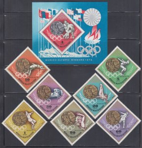 MONGOLIA Sc #699-706 CPL MNH SET of 7 + S/S - 20th SUMMER OLYMPICS WINNERS