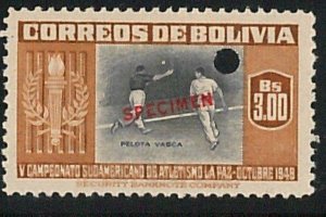 51040b  - BOLIVIA -  SPORT: 1948 stamp overprinted SPECIMEN: PELOTA VASCA