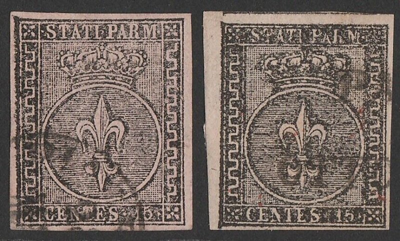 ITALY - Parma 1852 Arms 15c 2 shades. Sass 3 & 3a cat €400.