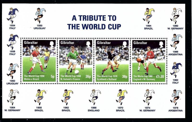 Gibraltar 749a MNH 1998 World Cup Soccer S/S