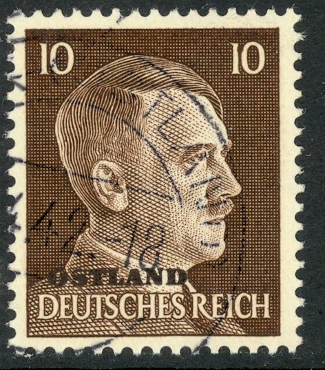 RUSSIA USSR 1941-43 GERMAN OCCUPATION 10pf Hitler Head OSTLAND Ovpt Sc N17 VFU