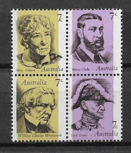 1973 Australia Sc549a Famous Australians MNH block of 4