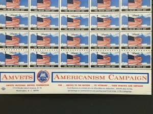 1981 AMVETS Americanism Campaign Labels, Cinderella Stamp Full Sheet