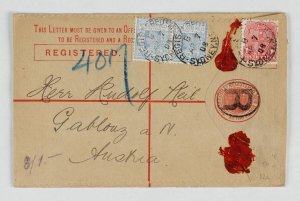 NEW SOUTH WALES Registered Envelope 1898 QV 3d Red size G curved flap to Austria