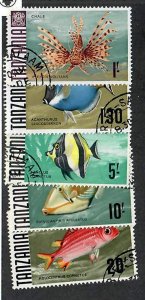 Tanzania; Scott 28, 29, 32-34;  1967;  Used; Fish