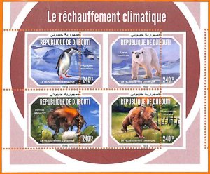 A5813 - DJIBOUTI - ERROR, 2018, MISPERF, MINIATURE S: Global warming, Penguins