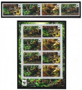 LIBERIA SC 2738+2738a NH STRIP+MINISHEET of 2011 - WWF - ANIMALS