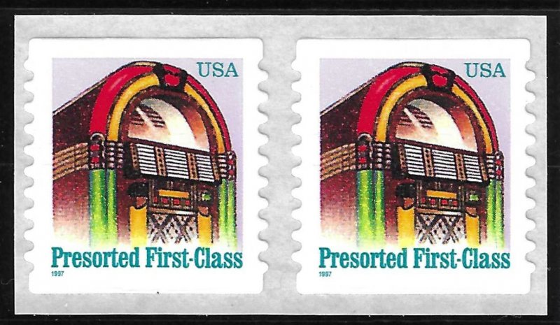 Scott 2912B   25¢ Juke Box Self Adhesive Coil Pair - MNH