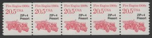 U.S. #2264 MNH VF PL# 1 Strip 5 20.5¢ Fire Engine