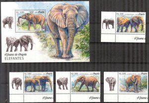 Angola 2018 Elephants Set of 4 + S/S MNH