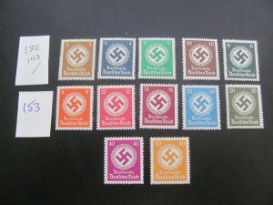 Germany 1934/38 MNH MI. 132-143  OFFICIAL SET XF 50 EUROS  (153)