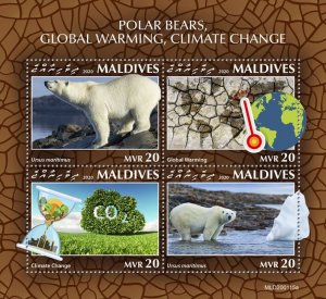 MALDIVES - 2020 - Polar Bears, Global Warming- Perf 4v Sheet - Mint Never Hinged