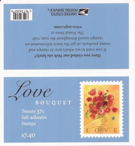 US Stamp - 2005 Love Bouquet - Booklet Pane of 20 Stamps #3898