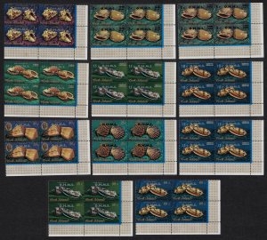 Cook Is. Shells 11v Ovpt 'O.H.M.S.' Corner Blocks of 4 1978 MNH SG#O16-O26