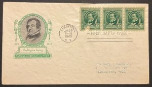 WASHINGTON IRVING #859 JAN 29 1940 TARRYTOWN NY FIRST DAY COVER (FDC) BX5