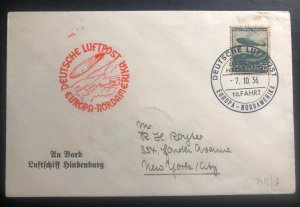 1936 Germany Hindenburg Zeppelin LZ 129 Flight Airmail cover To New York USA