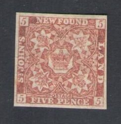 1862-64 Newfoundland - Stanley Gibbons n. 19a - 5d. red brown - MH*