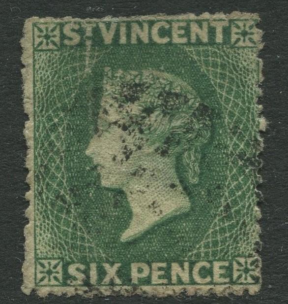 St Vincent - Scott 3 - QV Definitive -1863 - Used  - Single 6p Stamp