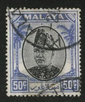 MALAYA Selangor Scott 91 used 1949 stamp tape stain