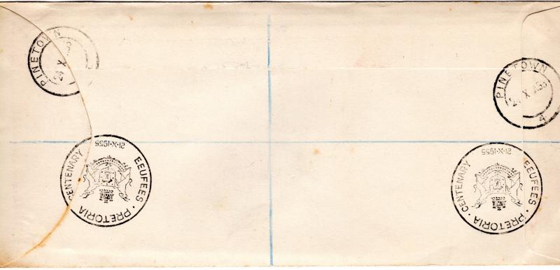 South Africa 1955  Pretoria Centenary Cover to Pinetown,Natal