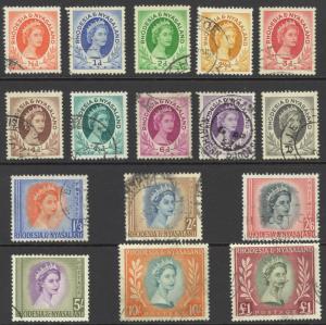 Rhodesia & Nyassaland Sc# 141-155 SG# 1/16 Used 1954-1956 QEII Definitives