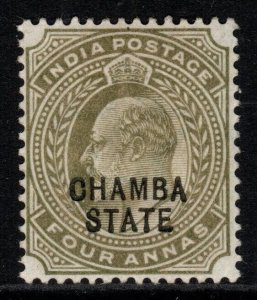 INDIA-CHAMBA SG35 1904 4a OLIVE MTD MINT