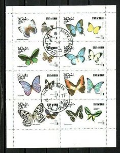 Oman State, 1977 Local issue. Butterflies sheet of 8. C.T.O.