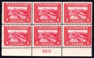 US 398 2c Panama-Pacific Plate Block of 6 #6315 Mint VF OG NH SCV $625