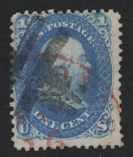 United States USED Scott Number 63 BRIGHT BLUE WITH PSE CERT RED CNCL  - BARNEYS