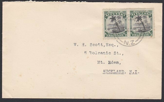 COOK IS 1931 cover AITUTAKI used in MANGAIA with pair ½d - unusual use.....87701