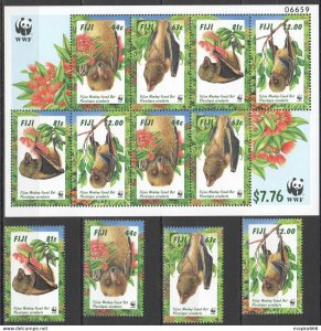 1997 Fiji Wwf Animals & Fauna Bats #812-15 Michel 28.5 Euro 1Kb+1Set ** Tk038