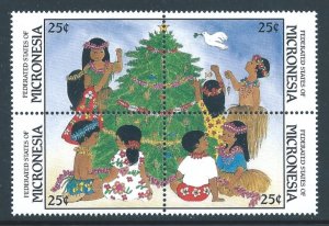 Micronesia #67-70 NH Christmas 1988, Children, Tree (Block of 4)