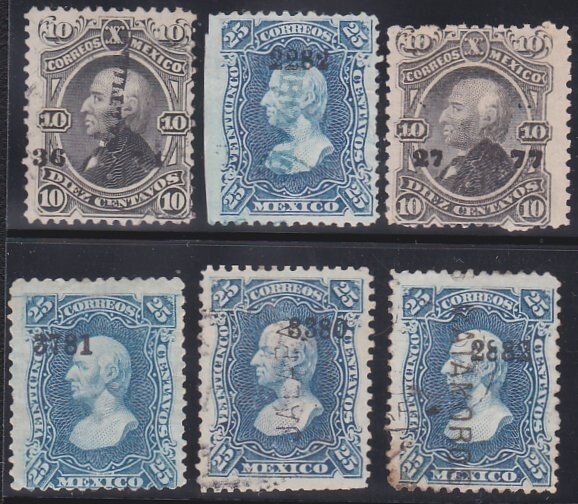 MEXICO 6 Perf Hidalgo issues - various dates / district overprints -.......D4007