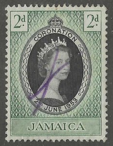 Jamaica, stamp,  Scott#153, used, hinged,  2d,  Coronation