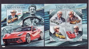 Solomon Is.-Sc#1367,1385-two unused NH sheets-Enzo Ferrari-Racing Cars-2013-