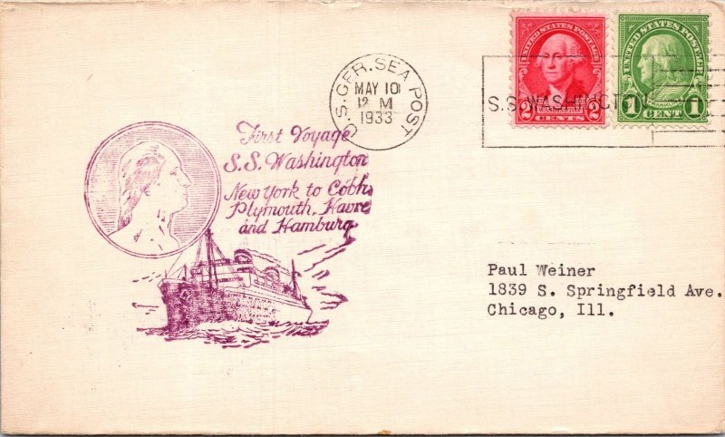 1933 - First Voyage SS Washington - US Ger Sea Post - F51656