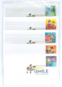US 4677-4681 Characters from Disney-Pixar films; each stamp on unaddressed first day of issue (5) cover.