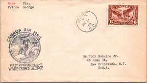 Canada 1938 FFC - Airmail - Ware BC To Prince George - J5696