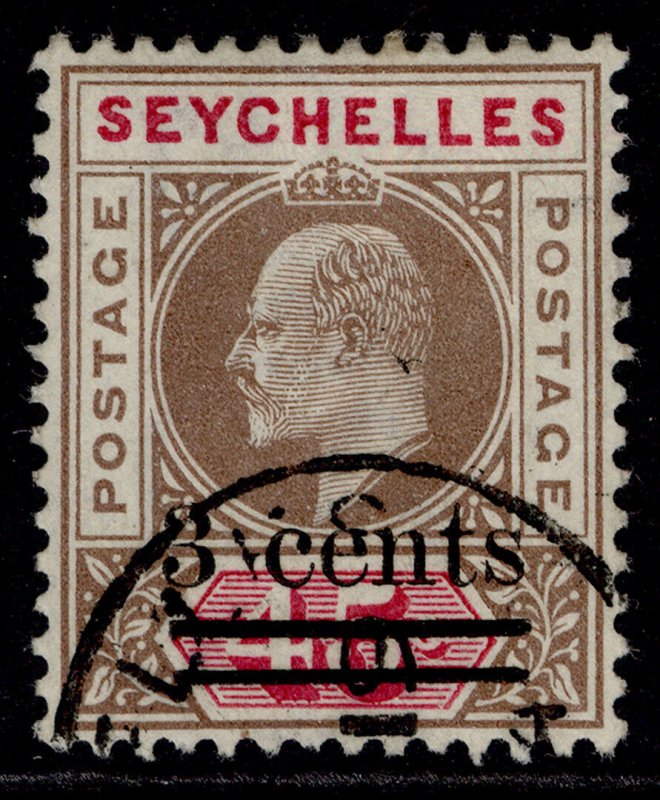 SEYCHELLES EDVII SG59, 3c on 45c brown & carmine, FINE USED. 